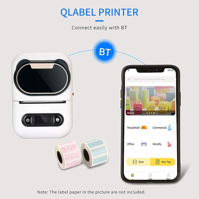 Portable Bluetooth Receipt Printer, Wireless 57mm Thermo POS Printer, USB C, Compatible with Android and Operating Systems, for Restaurant Retail(White)