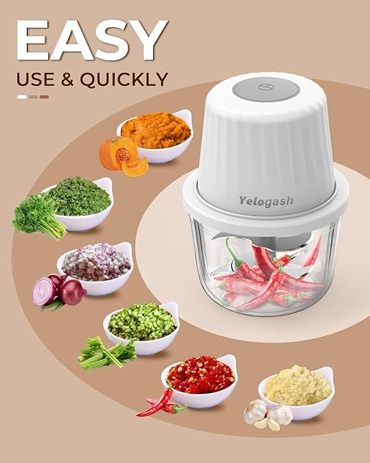 USB Rechargeable Wireless Electric Chopper for Kitchen 30 Watts with Stainless Steel Blades for Onion, Garlic, Vegetables, Nuts - 250 ml