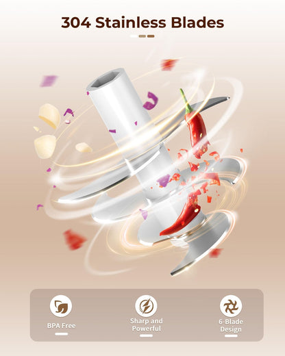 USB Rechargeable Wireless Electric Chopper for Kitchen 30 Watts with Stainless Steel Blades for Onion, Garlic, Vegetables, Nuts - 250 ml